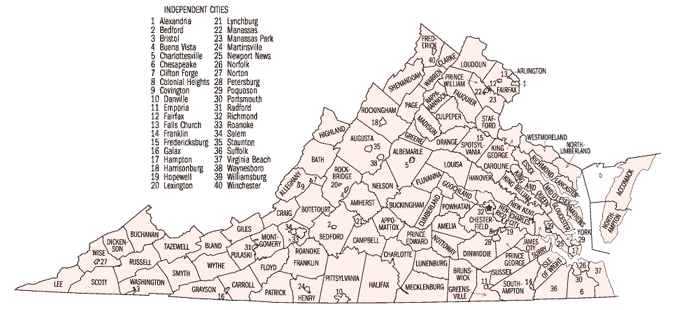 Map of Virginia Counties / Independent Cities